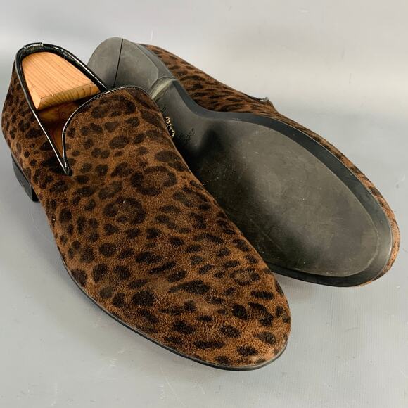 JIMMY CHOO Size 11 Brown Black Animal Print Velvet Slip On Loafers main image 7